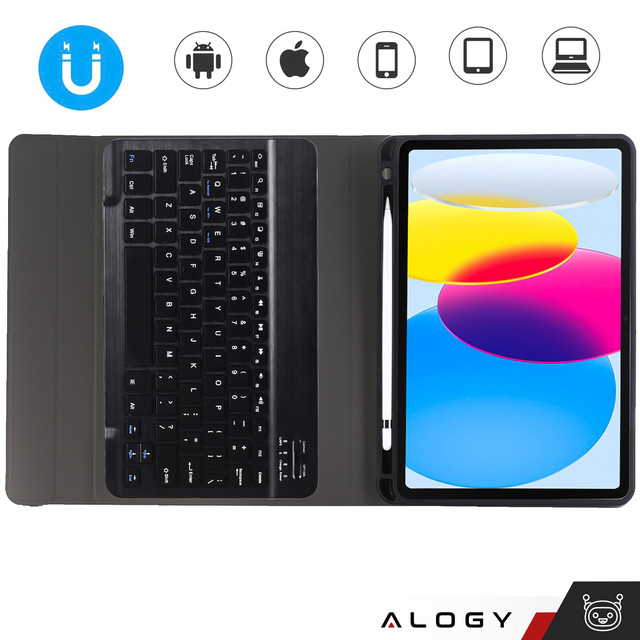 Protective Case with Wireless Keyboard Alogy Keyboard Case with Stylus Holder for Apple iPad 10.9 2022 Black Glass
