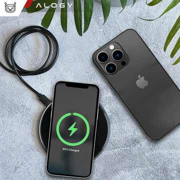 QI bezdrátová indukční nabíječka 15W rychlá LED Alogy kulatá pro iPhone USB-C kabel Černá