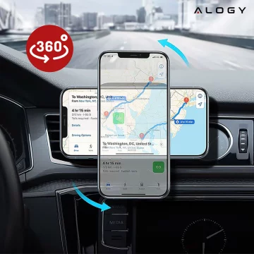 2-in-1 car holder with Alogy Airvent MagSafe QI Charger for MagSafe 15W inductive charger Black