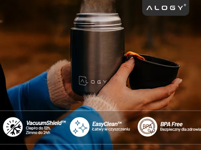 Termoska na večeři pro děti Polévka 700ml Alogy Nerezová skládací lžička Tepelně šedá