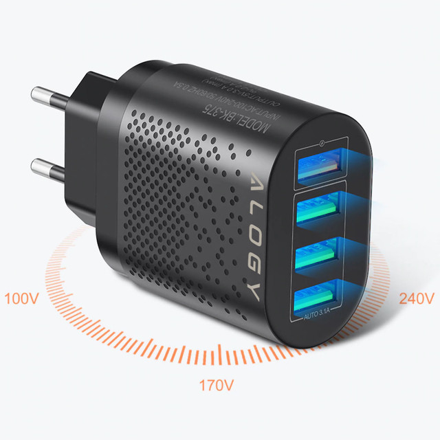 Alogy 4x USB Quick Charge 3.0 2.4A Schnellladegerät Schwarz