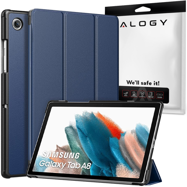 Etui Alogy Book Cover do Samsung Galaxy Tab A8 2021 SM-X200/SM-X205 Granatowy + Szkło
