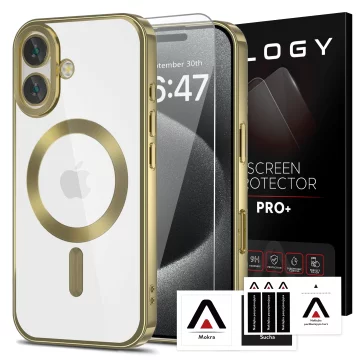 Case MagSafe Case for iPhone 16 Plus Glamour Luxury Slim Ring Alogy case gold transparent
