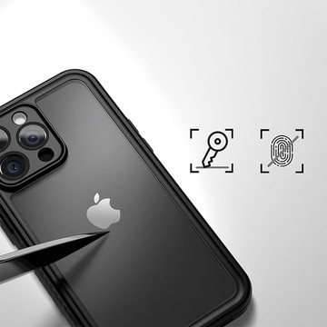 Etui do iPhone 14 Pro wodoodporne pancerne 360 Case Hybrid ochrona aparatu obiektywów IP68 Waterproof czarne