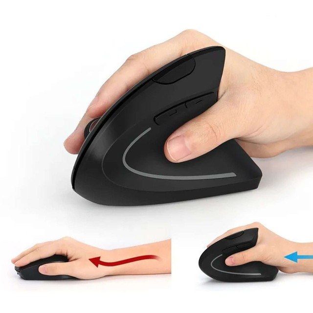 Bezdrátová vertikální herní myš vertikální ergonomická pro notebook PC pravák tichá Černá