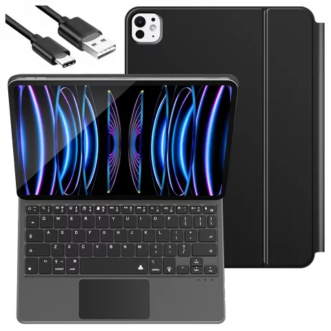 Etui z Klawiaturą do do Apple iPad Pro 11" 2021/2020 iPad Air 10.9" 2022/2020 iPad Air 11" 2024/2025 , Touchpad i Podświetlenie LED, Magnetyczne Mocowanie, Alogy MagnetKeyboard™ Case – Czarne