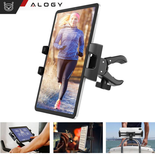 Tablet phone holder 4.7"-12.9" for a bar, tripod, handlebar for a trainer, stationary bike, treadmill, headrest stand Alogy black