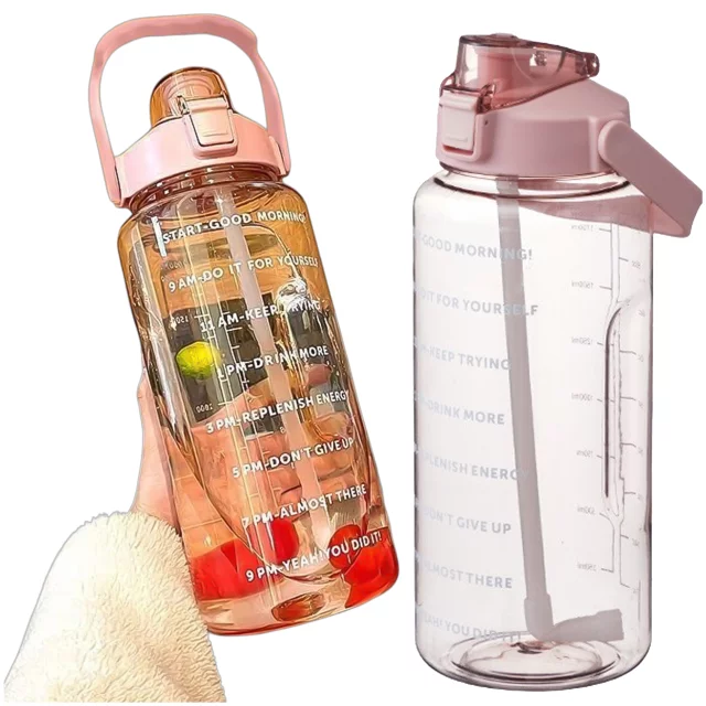 Velká láhev, láhev na pití Alogy MotivHydro Motivační odměrka 2l 2000ml Růžová