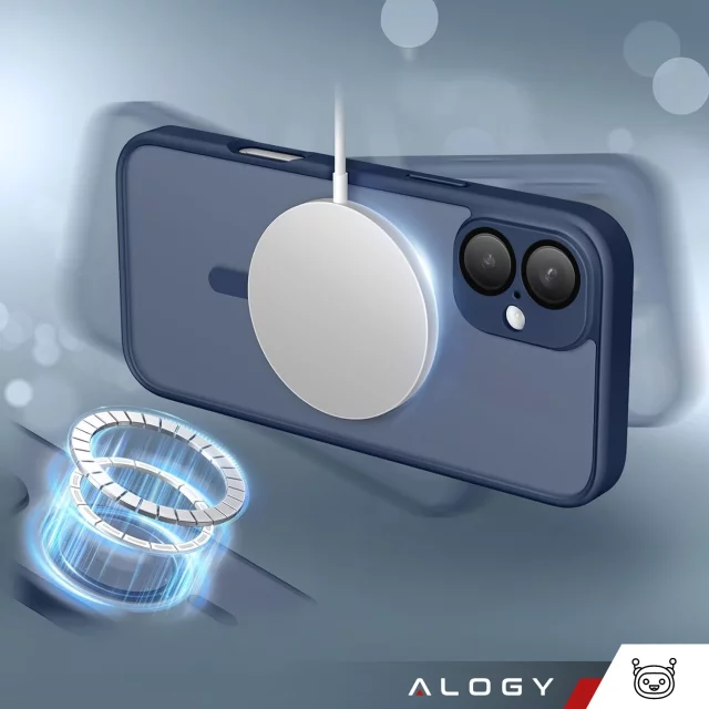 3-in-1 Hybrid-Schutzhüllen-Set mit gehärtetem Glas für Apple iPhone 16, Hybrid-MagSafe-Schutzhülle mit Linsenschutz, Alogy 3-in-1-Hüllen-Set, Marineblau