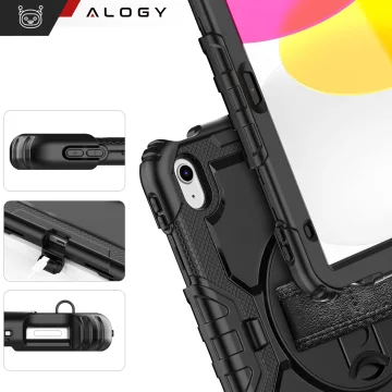 Etui ochronne Alogy Pirate Armor stojak pasek case obudowa do Apple iPad (10 Gen.) 2022 10.9" / iPad 11 A16 (11. Gen.) 2025 Czarne