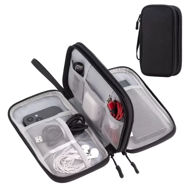 Etui Podróżne na Akcesoria, Organizer na Kable, Ładowarki, Telefon i Powerbank, Wielofunkcyjne i Kompaktowe 21 x 12,5 x 5 cm, Alogy TravelPack™ – Czarne
