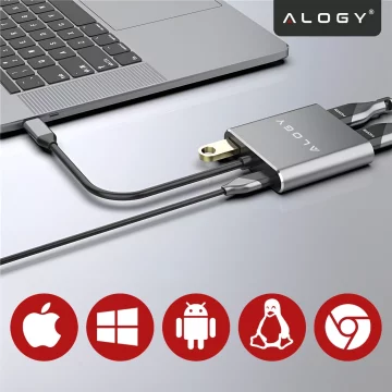 HUB splitter Alogy Adaptér pro počítačový notebook s USB-C na 3x USB-A 2.0 1x USB-A 3.0 šedý