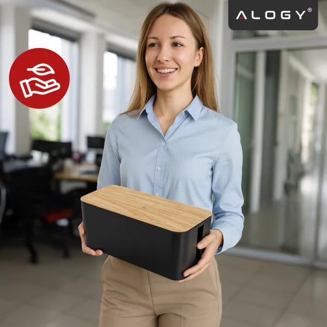 Organizér box na kabely lišty box M stůl podlaha Alogy BOX dřevo Černý