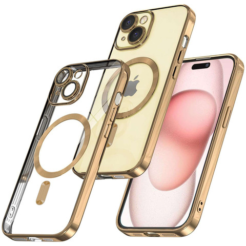 MagSafe Case for iPhone 15 Glamor Luxury Slim Ring Cover Alogy Gold Transparent Glass