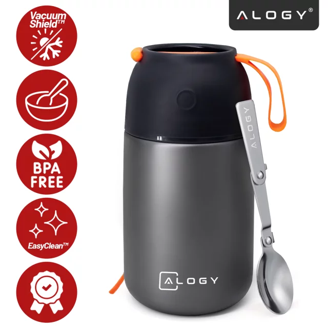 Termoska na večeři pro děti Polévka 700ml Alogy Nerezová skládací lžička Tepelně šedá