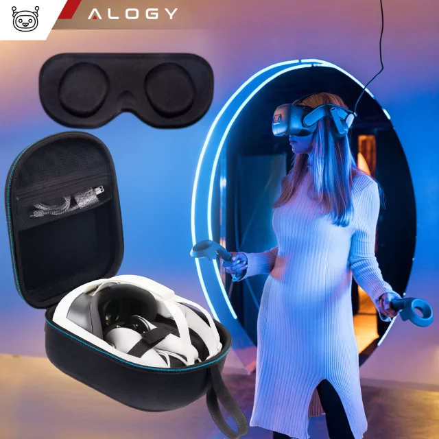 Etui ochronne do Oculus Meta Quest 3 Alogy Hard Case obudowa pokrowiec na okulary gogle VR + ochrona okularu Czarne