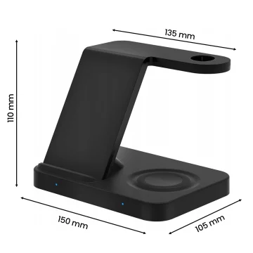 Qi 15W inductive charger for iPhone Apple Watch AirPods wireless 3in1 Docking station Black