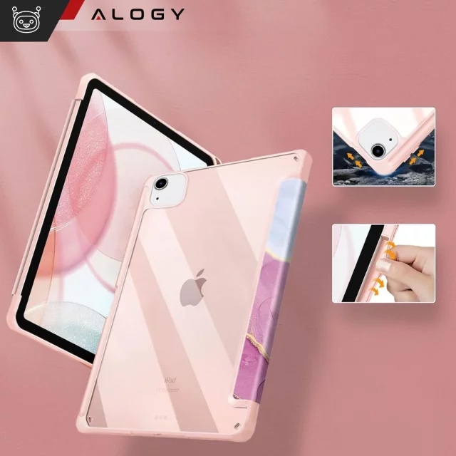 Hybrid case with stylus holder for Apple iPad Air 11" (2024,2025) / Air 10.9" (2020,2022) / Pro 11 (2018) Alogy Hybrid Book Cover Case Marble Pink