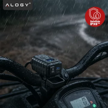 Alogy MotoCharge Pro™ Motorcycle Charger with Display, 36W PD QC 3.0 Fast Charging, USB-A and USB-C Ports, Waterproof and Rugged, Black