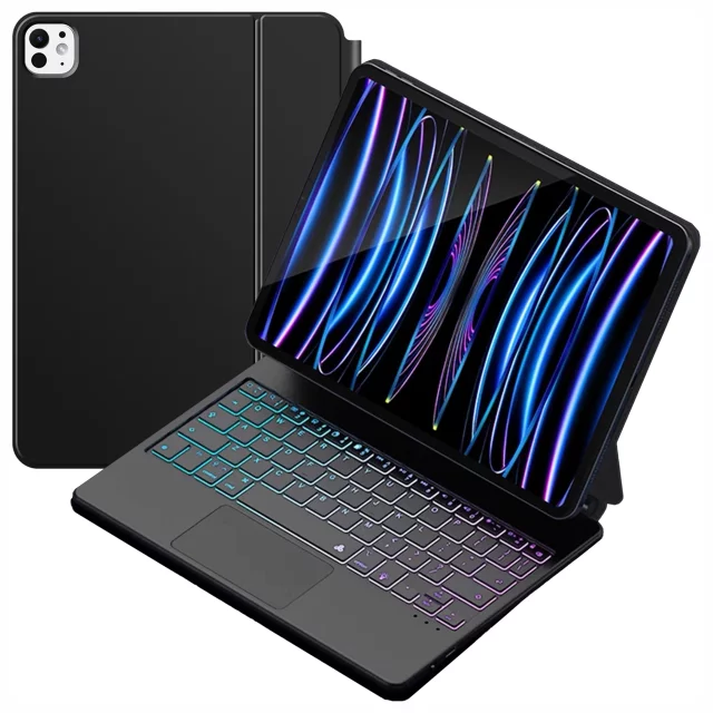 Etui z Klawiaturą do do Apple iPad Pro 11" 2021/2020 iPad Air 10.9" 2022/2020 iPad Air 11" 2024/2025 , Touchpad i Podświetlenie LED, Magnetyczne Mocowanie, Alogy MagnetKeyboard™ Case – Czarne
