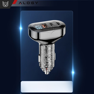 Car charger 2x USB-C C PD 36W USB QC 3.0 LED fast for phone, powerful 72W Alogy black