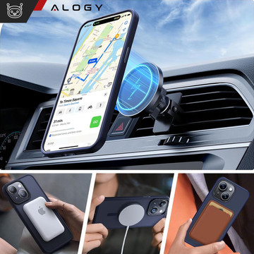 Hülle für iPhone 15 Plus MagSafe Matt Case Cover mattiert Alogy Ring gepanzerte Handyhülle Marineblau