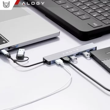 HUB splitter Alogy Adaptér pro počítačový notebook s USB-C na 3x USB-A 2.0 1x USB-A 3.0 šedý