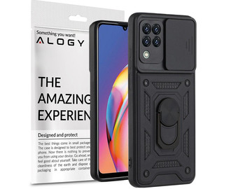 Alogy Stand Ring Armor case with camera cover for Galaxy A22 / M22 4G black