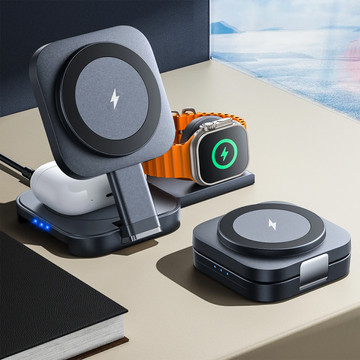 Qi Mag Safe 15W indukční nabíječka pro iPhone Apple Watch AirPods bezdrátová dokovací stanice 3v1 černá