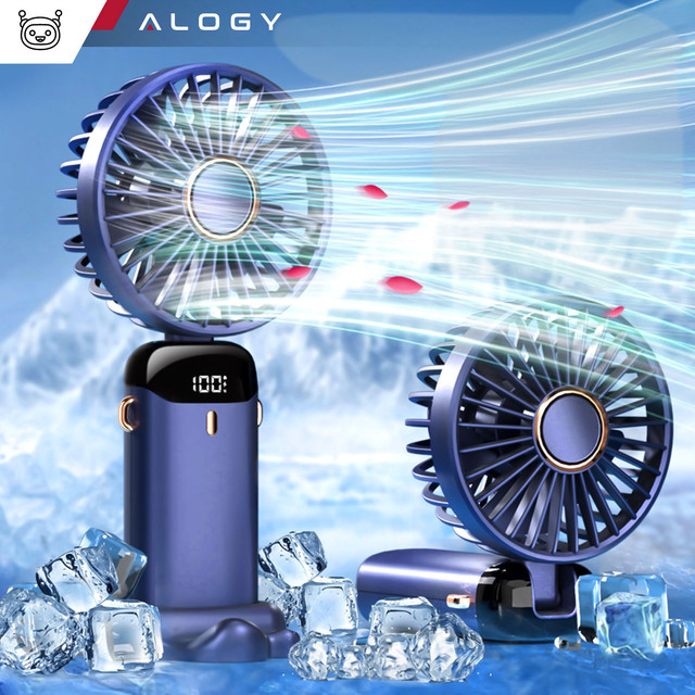 Fan Fan Handheld Fan Wireless Alogy Desktop Portable Handheld with Phone Holder USB-C Navy Blue