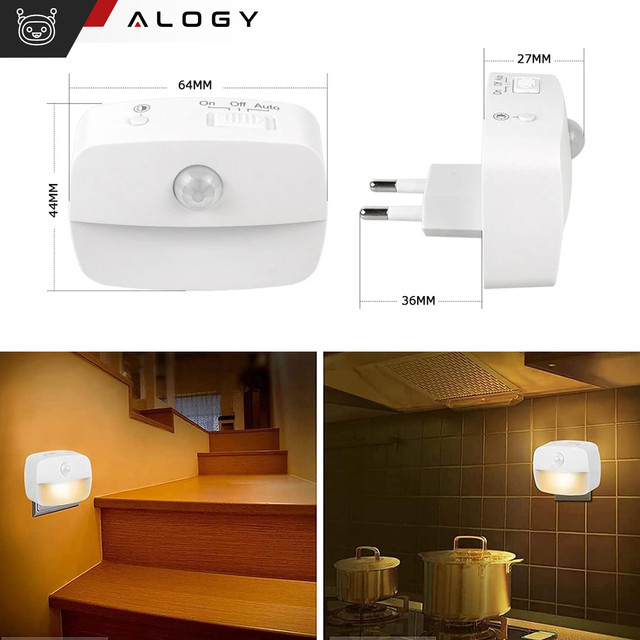 3x LED night lamp with motion sensor for EU socket, 3 light colors Alogy Night Light White
