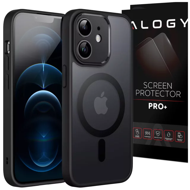 Hülle für Apple iPhone 12 Alogy MagSafe Hybrid Matte Case Matte Abdeckung mit Linsenschutz Schwarzglas