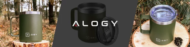 Thermal mug 420 ml with handle and lid for coffee, tea, steel, cold and hot drinks Alogy Green