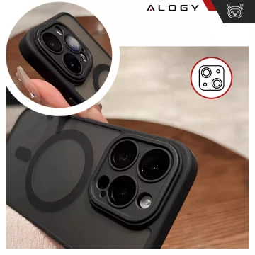 Hülle für Apple iPhone 15 Pro Max Alogy MagSafe Hybrid Matte Case Matte Cover mit Linsenschutz Schwarz