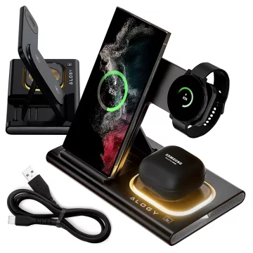 Kabelloses Ladegerät für Samsung: 3-in-1 kabellose Ladestation für Samsung Galaxy Watch 7/6/5/4/3 Pro Classic, Galaxy Buds für S24 Ultra, S23, S22, S21, S20, Note 20/10, Z Fold