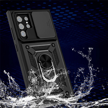 Pancerne etui z osłoną aparatu Alogy Camshield Stand Ring do Samsung Galaxy S22 Ultra czarne