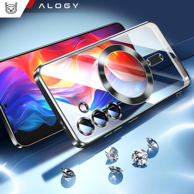 Case for Samsung Galaxy S24 Mag Safe Glamor Case Ring Housing Camera Protection Alogy Black Transparent Glass