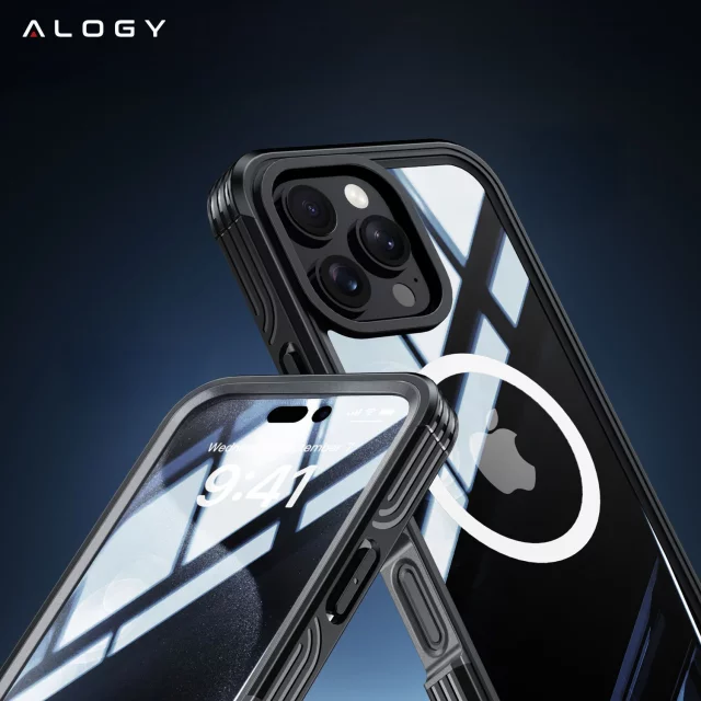 Etui ochronne na telefon do Apple iPhone 16 Pro Alogy Shield360 MagCase™️ do MagSafe obudowa z ochroną wyświetlacza i aparatu Czarne