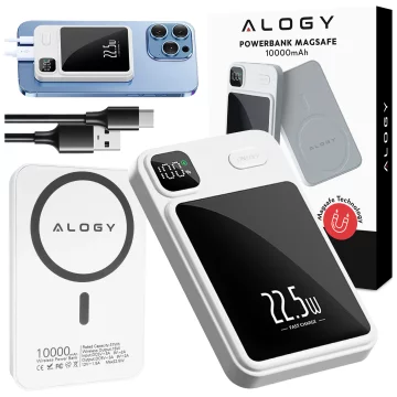 PowerBank Alogy MagCharge 22,5 W PD20W PowerDelivery Schnellladung 10000 mAh kabellos für MagSafe White
