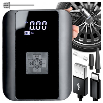 Elektrická pumpa na kolo pro kolo Bezdrátový automobilový vzduchový kompresor přenosný se svítilnou 150 PSI Alogy Black