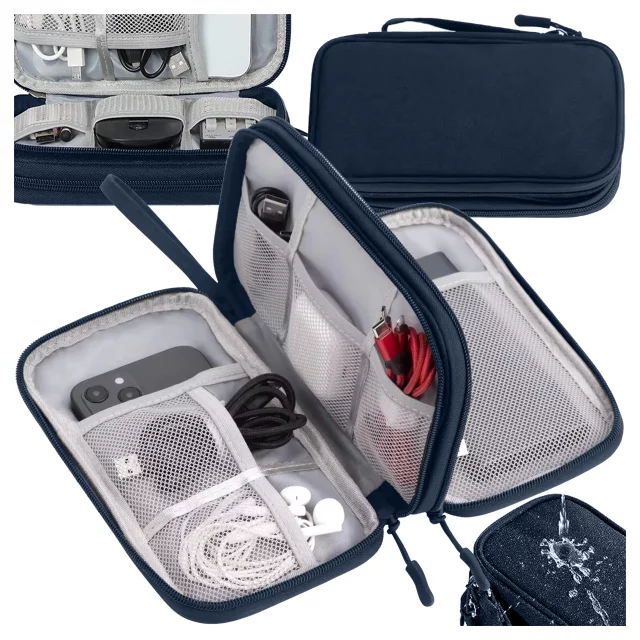 Etui Podróżne na Akcesoria, Organizer na Kable, Ładowarki, Telefon i Powerbank, Wielofunkcyjne i Kompaktowe 21 x 12,5 x 5 cm, Alogy TravelPack™ – Granatowe