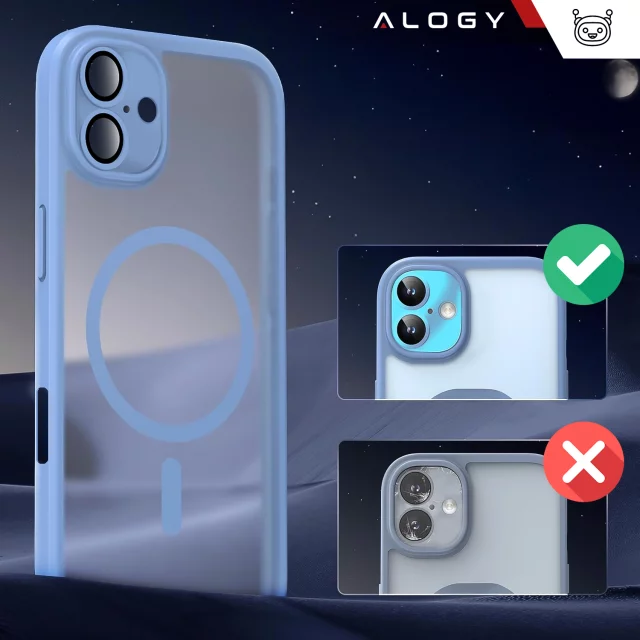 3-in-1 Hybrid-Schutzhüllen-Set mit 2x gehärtetem Glas für Apple iPhone 16, Hybrid-MagSafe-Schutzhülle mit Linsenschutz, Alogy 3-in-1-Hüllen-Set, Himmelblau