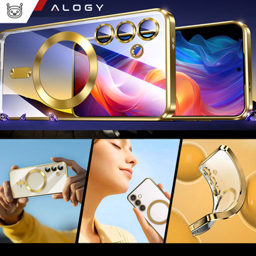 Case for Samsung Galaxy S24 Plus Mag Safe Glamor Case Ring Housing Camera Protection Alogy Gold Transparent