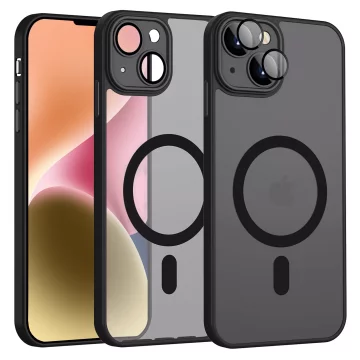 Case for Apple iPhone 13 Alogy MagSafe Hybrid Matte Case matte cover with lens protection black Glass