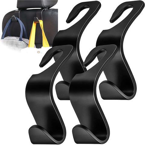 4x Hanger holder car hook for seat headrest car organizer hook Alogy Car Black