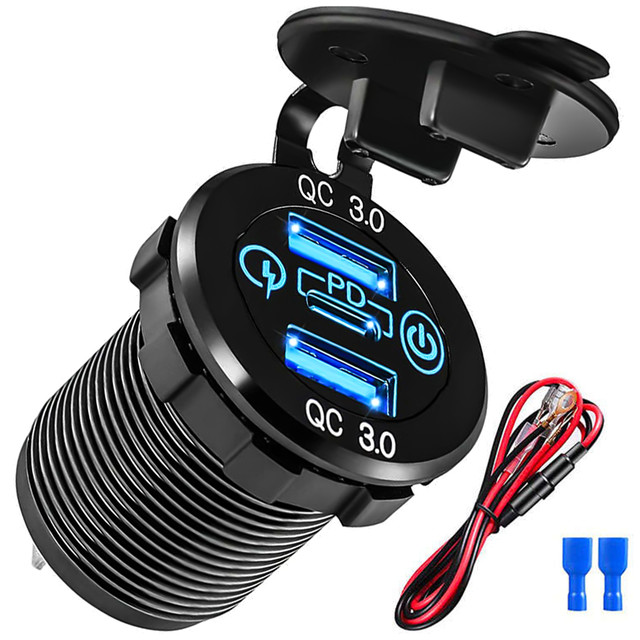 LED Car Charger Socket Alogy Mini Car Charge For Motorcycle Power Adapter Connectors Alogy 2x USB QC 3.0 USB-C PD 60W