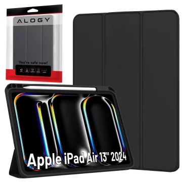 Ochranné pouzdro s držákem stylusu pro Apple iPad Air 13" 2024/2025, iPad Pro 12.9" 2018-2022, pouzdro na tablet Alogy Book Cover Case, černé