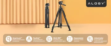Fotografování ze stativu Stativ Univerzální stojan na fotoaparát 1/4 držák na telefon s fotoaparátem 170 cm Alogy Black