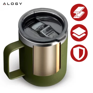 Thermal mug 420 ml with handle and lid for coffee, tea, steel, cold and hot drinks Alogy Green
