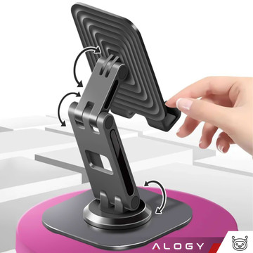 Phone Holder Tablet Stand Stand Foldable Adjustable Aluminum for Desk 4-12.9" 360 Alogy Black